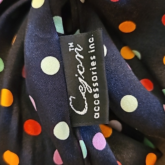 CEJON Black Rainbow Polka Dot Skinny Satin Coquette Bow Tie Sash Scarf - Picture 4 of 5